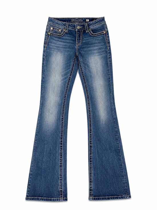 Miss Me Denim - Miss Me Blue Flare Jeans with Light Whiskering